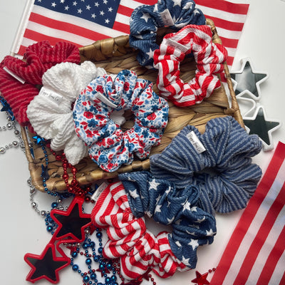 Red, White & Denim Collection Scrunchies