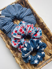 Red, White & Denim Collection Scrunchies